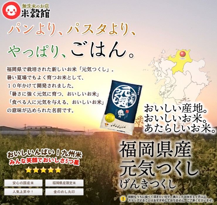 米10kg めし丸 元気つくし 福岡県産 5kg×2個セット 研ぐお米 送料無料 :211101-2:無洗米とお米の米穀館 - 通販 -  Yahoo!ショッピング