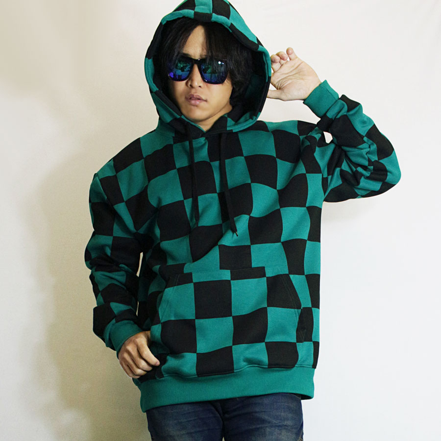 処分!早い者勝ち】ブロックチェック 裏起毛 パーカー メンズ