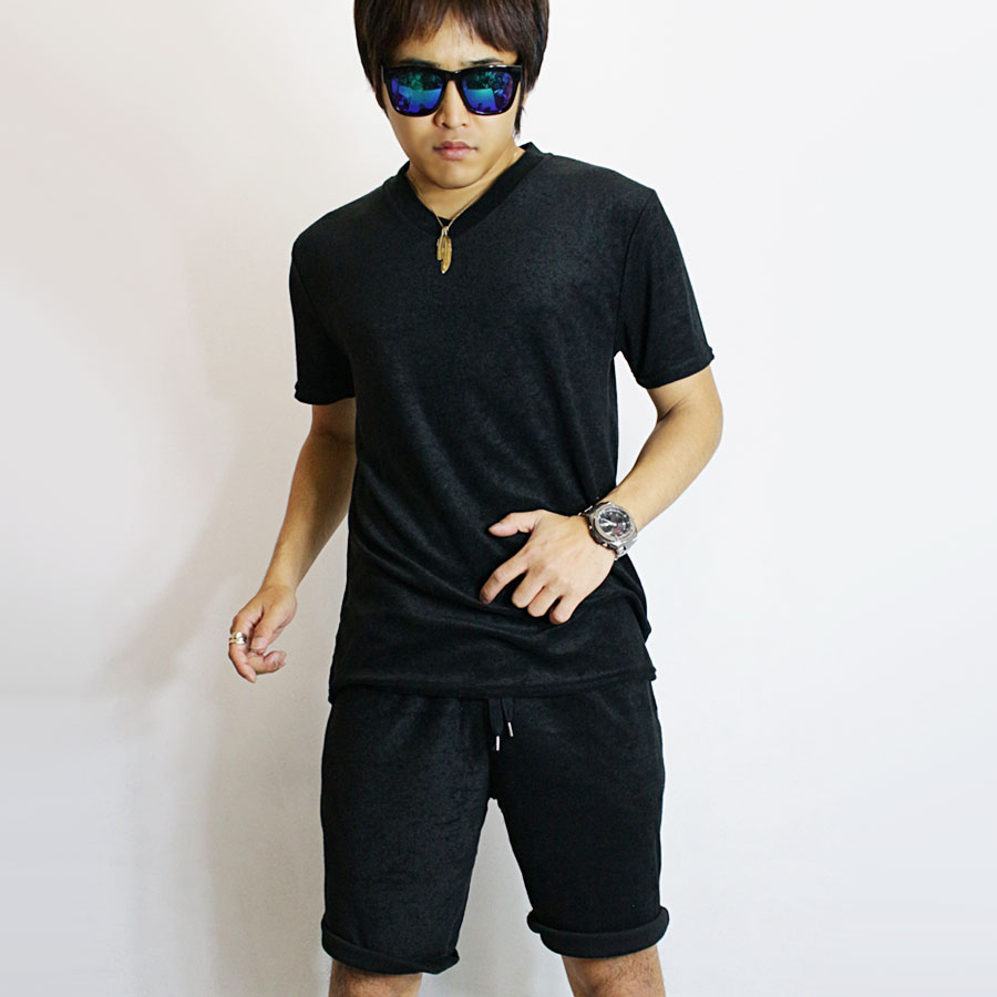 パイル地 サマー セットアップ メンズ パイル タオル地 スーツ 上下