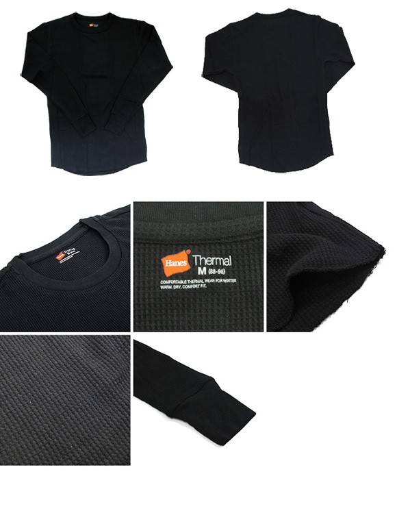 Hanes（ヘインズ） サーマル 長袖 Tシャツ メンズ ロンT ワッフル