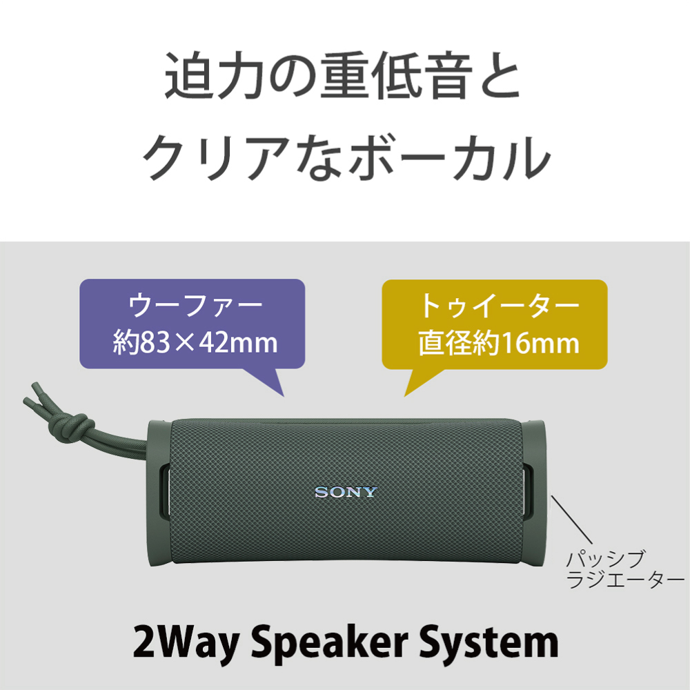 ソニー SONY Bluetooth ワイヤレス ポータブル スピーカー ULT POWER SOUND 防水 防じん 防錆 重低音  SRS-ULT10 HC フォレストグレー