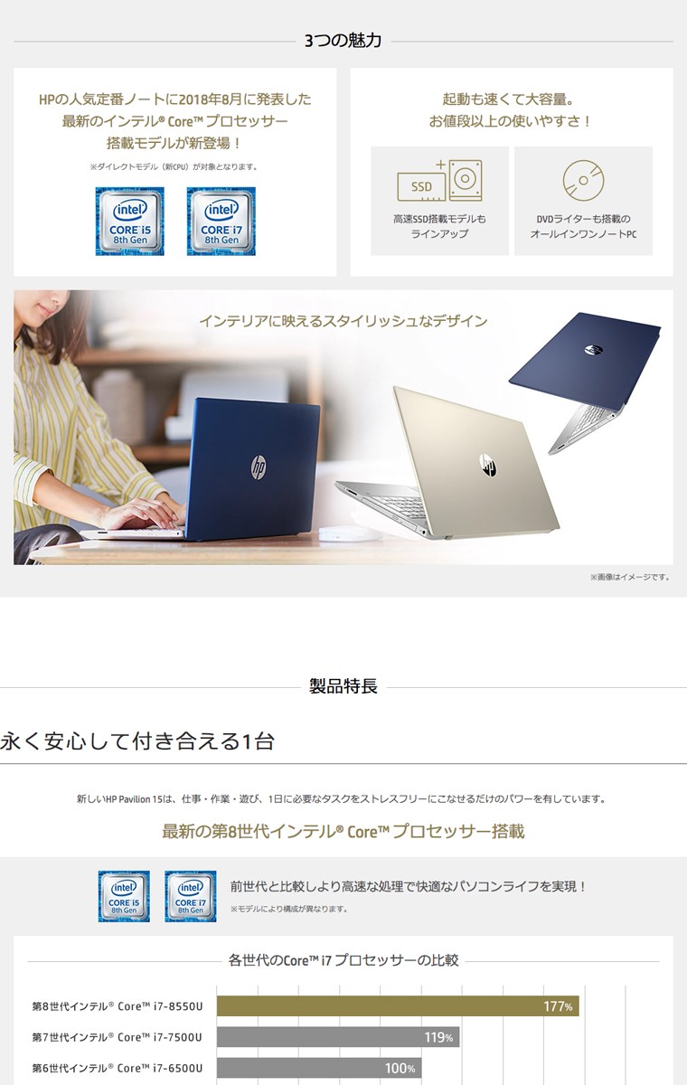 フルHD液晶/SSD/Radeon搭載 HP Pavilion 15-cu0000 Windows10 Home