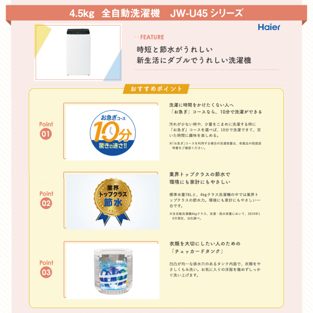 新生活 一人暮らし 家電セット 冷蔵庫 洗濯機2点セット ハイアール 1ドア冷蔵庫 ホワイト色 40L 全自動洗濯機 洗濯4.5kg 設置料金別途 :  set-2787010002641 : Bサプライズ - 通販 - Yahoo!ショッピング