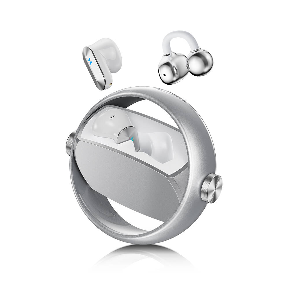【新品】TWS EARBUDS ワイヤレスイヤホン シルバー ワイヤレスイヤホン Bluetooth6.0 2in1 入耳式＋イヤーカフ式 自動ペア