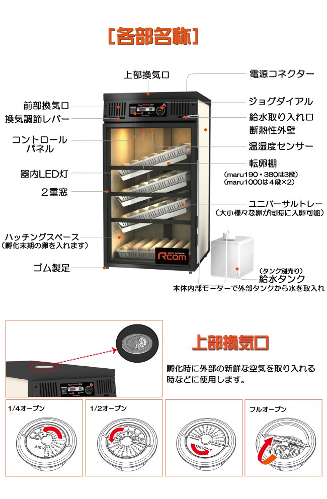 MARU190-DELUXE 業務用全自動孵卵器(ふ卵器・ふ卵機) : eバード