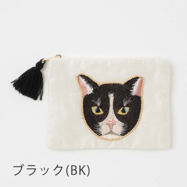 ポーチ 小物入れ フラット 通帳 サニタリー 猫 おしゃれ キャット刺繍