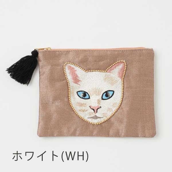 ポーチ 小物入れ フラット 通帳 サニタリー 猫 おしゃれ キャット刺繍