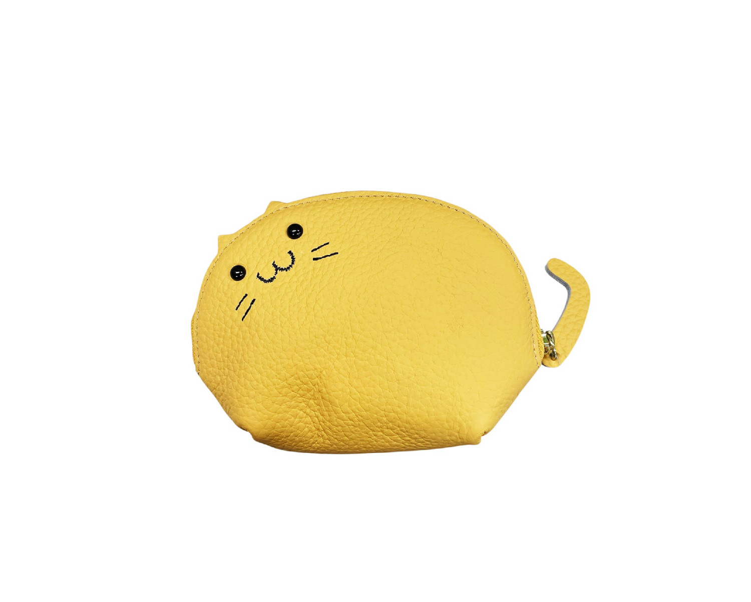 ポーチ 猫 キャット 牛革 柔らかい キーリング カラビナ付き キー