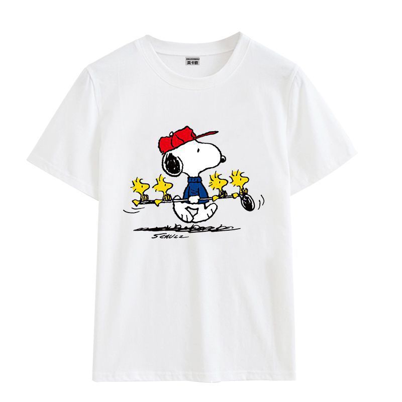 SNOOPY スヌーピー 半袖Tシャツ 通気性 肌着 柔らかい 綿 丸首 トップス カップル /メン...