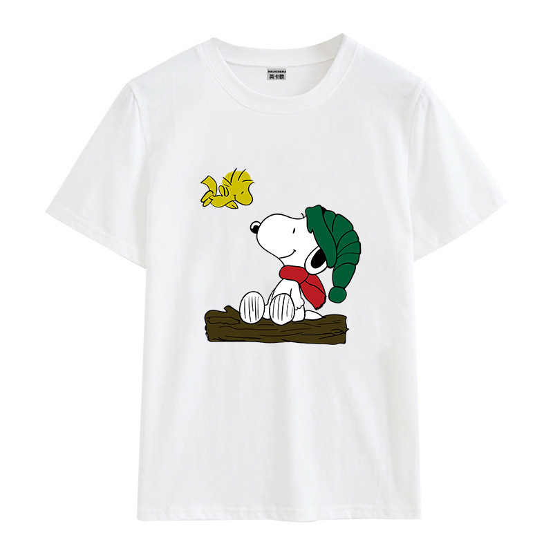 SNOOPY スヌーピー 半袖Tシャツ 通気性 肌着 柔らかい 綿 丸首 トップス カップル /メン...