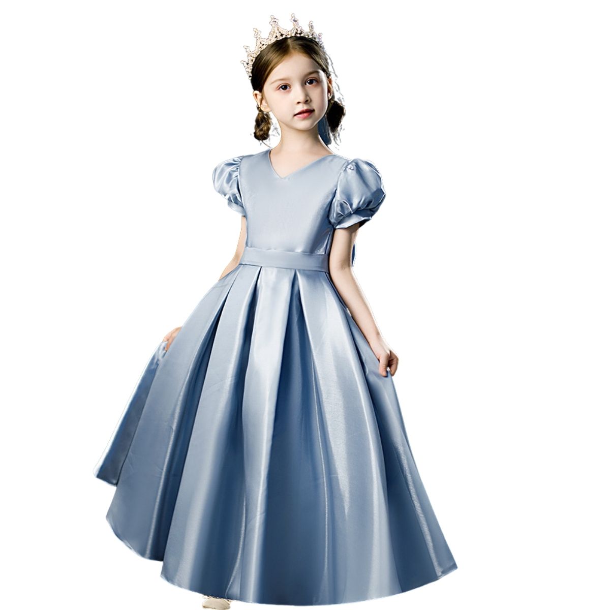 未使用品⭐子供　ロングドレス　160 　発表会　コンクール　ジュニア　光沢 子供ドレス 発表会ドレス 水色 ワンピース ジュニア 女の子