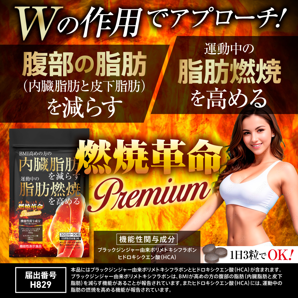 ダイエット サプリメント 機能性表示食品 燃焼革命 Premium ブラック