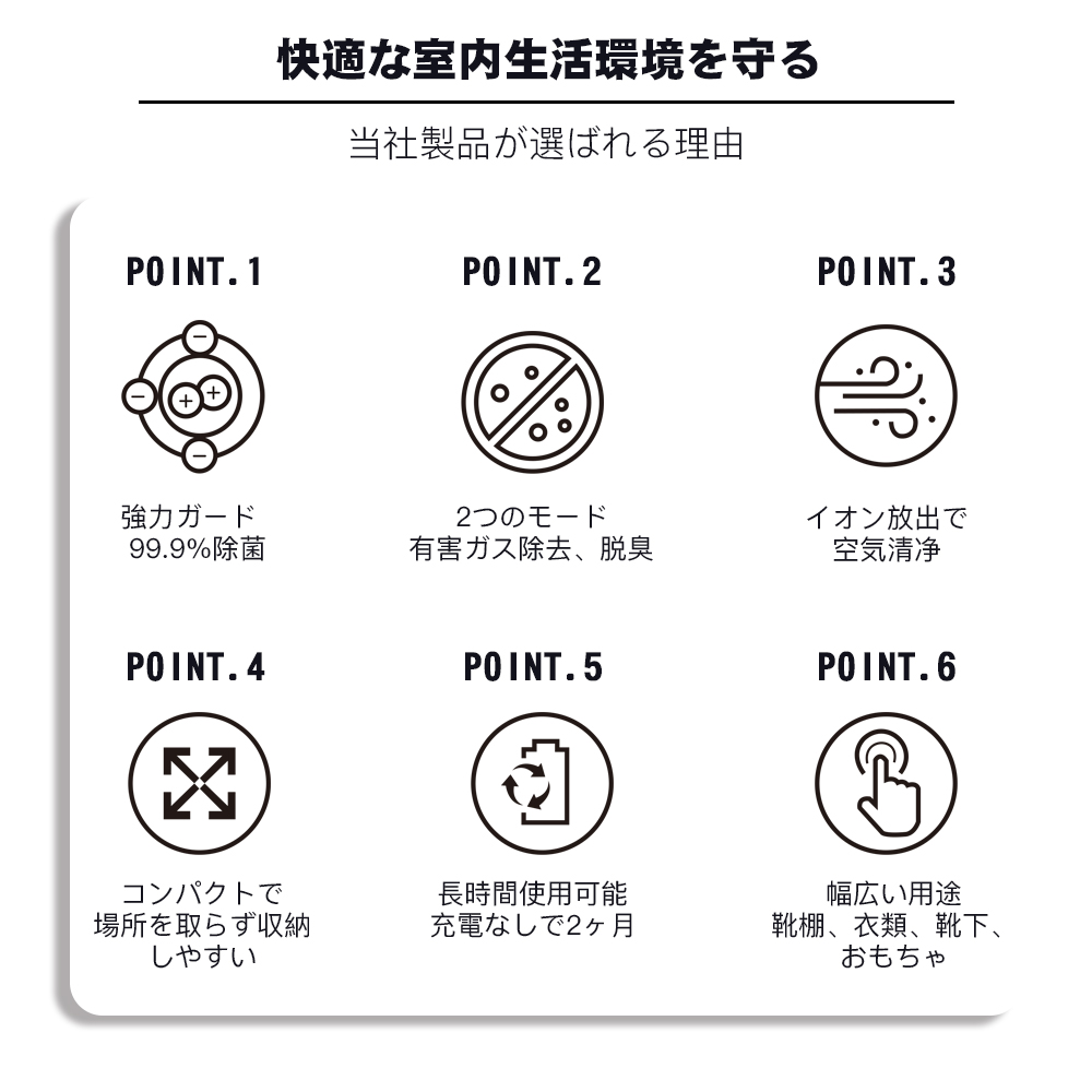 【2024年新登場靴棚脱臭】オゾン脱臭機 空気清浄機 脱臭機 オゾン発生器 ほこり除去ペット静音 省エネ フィルター交換不要 トイレ 浴室　車内 玄関 靴棚最適｜bellelife｜05