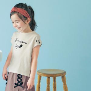 Tシャツ 半袖 トップス 子供 キッズ 子供服 女の子 ガールズ ガーリー 袖リボン プリント シン...
