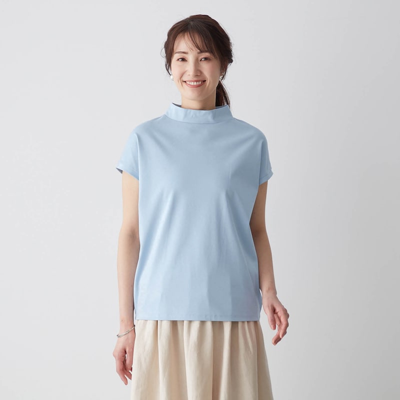 tシャツ 半袖 トップス レディース 女性 コットン ハイネック 接触冷感 ひんやり 光沢 きれいめ 上品 シンプル インナー SS S M L LL 3L おしゃれ tシャツ 半袖 トップス レディース 女性 コットン ハイネック