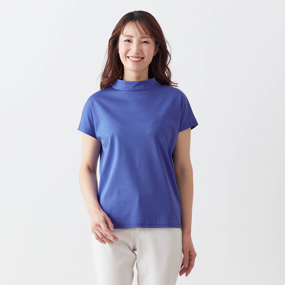 tシャツ 半袖 トップス レディース 女性 コットン ハイネック 接触冷感 ひんやり 光沢 きれいめ 上品 シンプル インナー SS S M L LL 3L おしゃれ tシャツ 半袖 トップス レディース 女性 コットン ハイネック