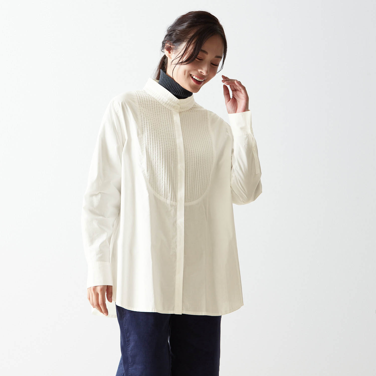 シャツ レディース 女性 フロントタック シンプル 重ね着 クラシカル ゆったり シルエット 綿素材...