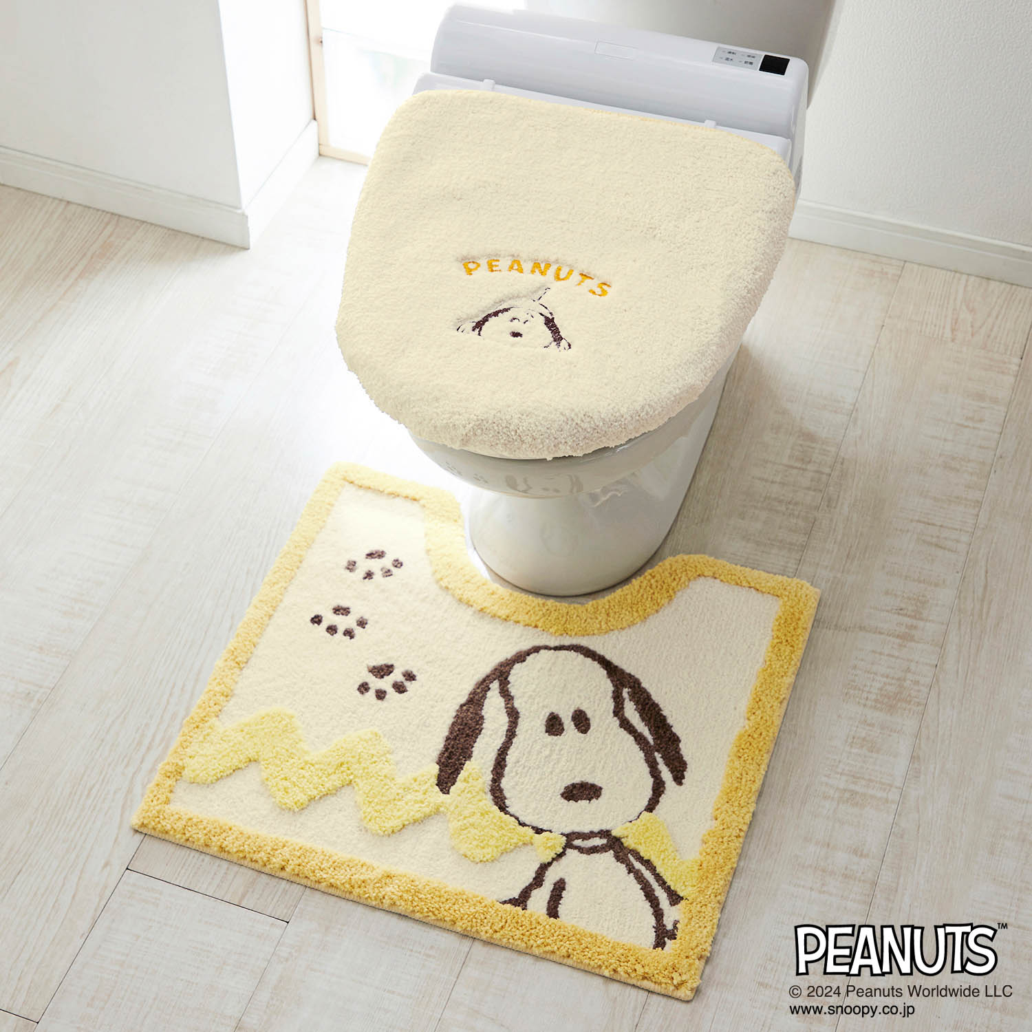 トイレマット フタカバー セット マット カバー ファブリック トイレ用品 トイレファブリック SNOOPY スヌーピー 標準マット 温水フタセット おしゃれ 新生活｜bellemaison｜02