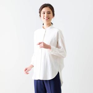 綿素材のフリルネックマオカラーシャツ M L LL