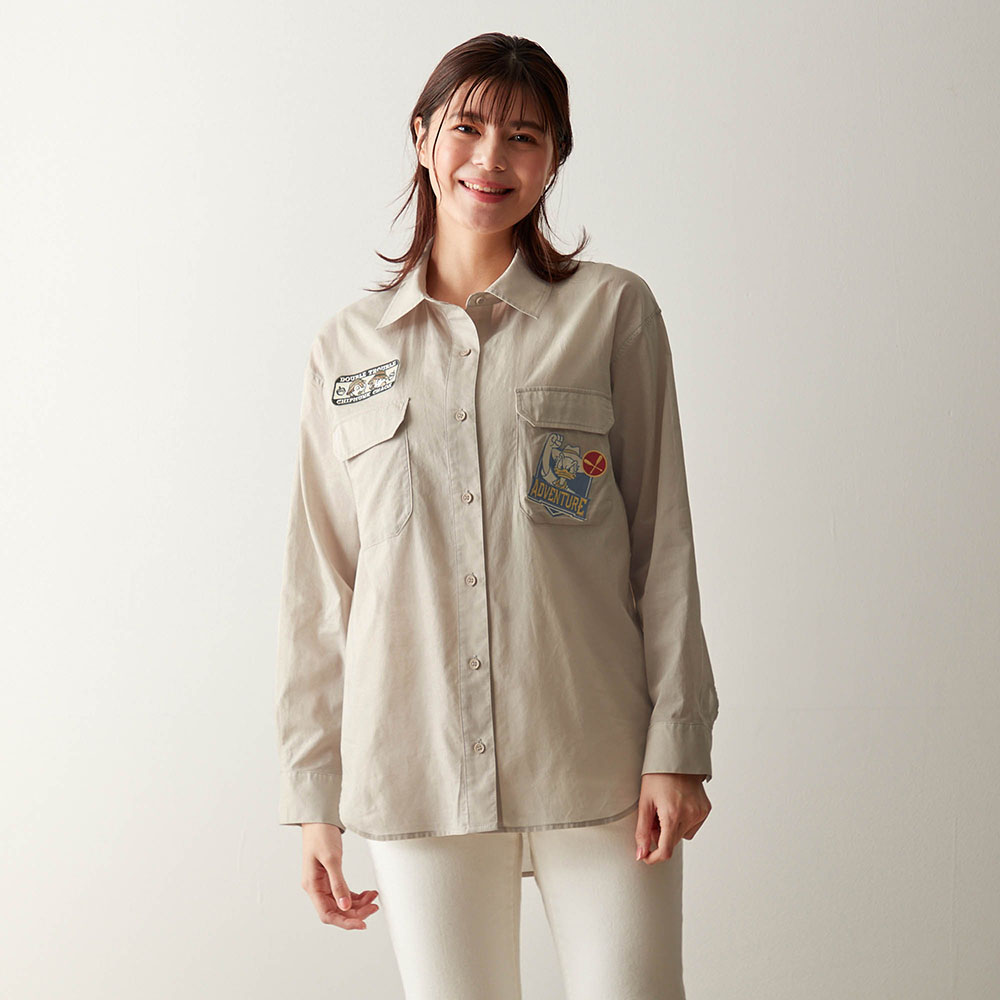 シャツ レディース トップス レディースシャツ レディーストップス フラップポケット付き Disney ディズニー キャラクター シンプル カジュアル おしゃれ Disney シャツ レディース トップス レディースシャツ