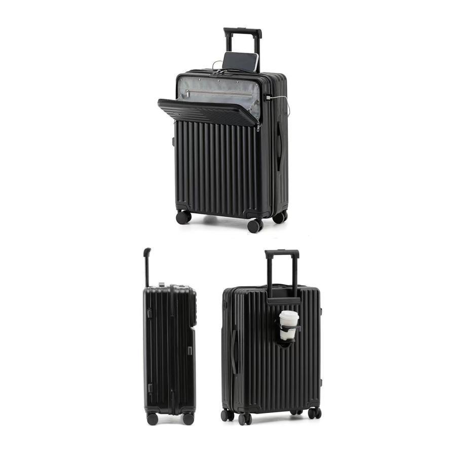 スーツケース Sサイズ 機内持ち込み カップホルダー 充電 USBポート フック搭載 キャリーケース キャリーバッグ ビジネス 旅行 出張 前開き  フロントオープン