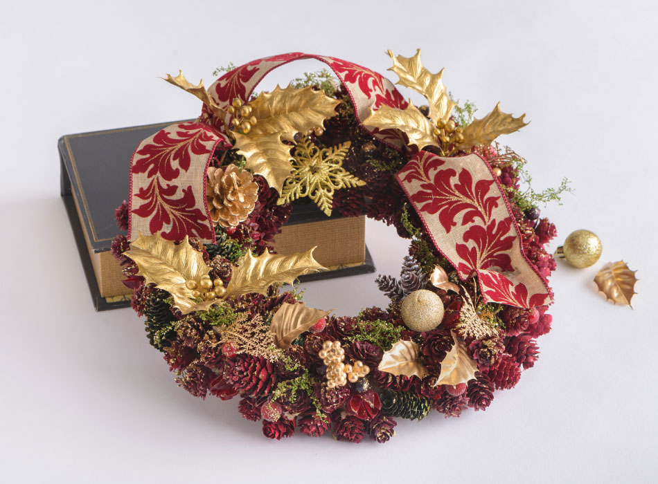 クリスマスリース #ゴールドホリーリース 直径32cm 玄関