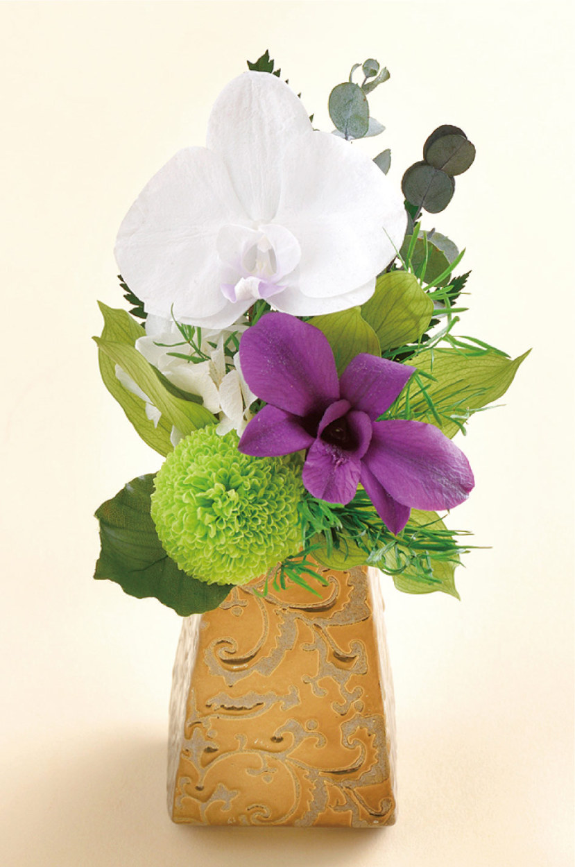 プリザーブドフラワー仏花 豪華な一対 お供えの花 花器付