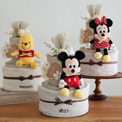 Disney｜KIDEA ディズニーぬいぐるみ タオルおむつケーキ 出産祝い 名