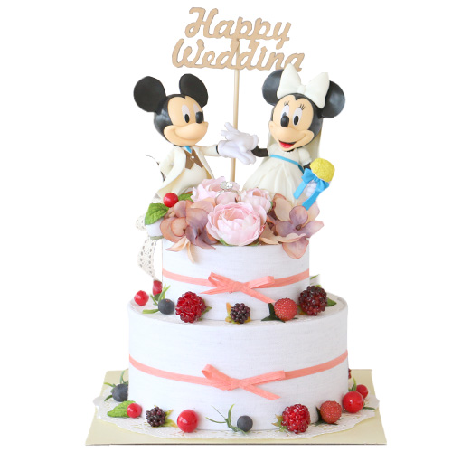 電報　結婚式　ミッキー＆ミニーウェディングケーキ（専用ケース入り）　ディズニー 結婚祝い 祝電 新婚 お祝い フラワー ギフト ロマンチック