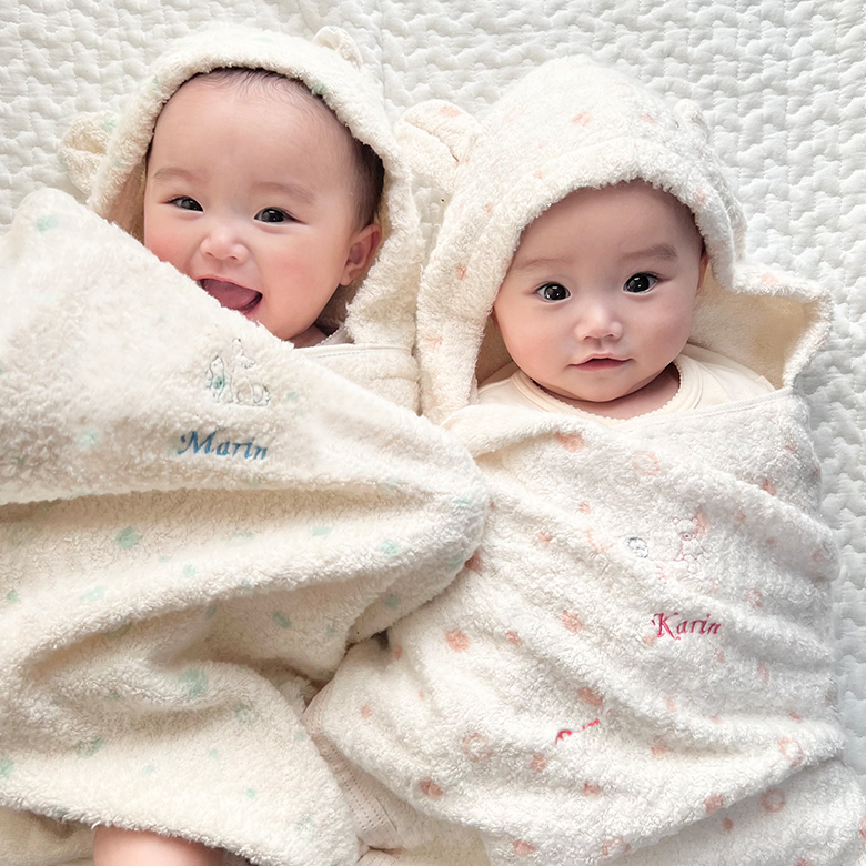 Eve フード付きタオル　２つセット 出産祝い おくるみ】Choetto(シュエット)フード付きバスタオル 2枚セット