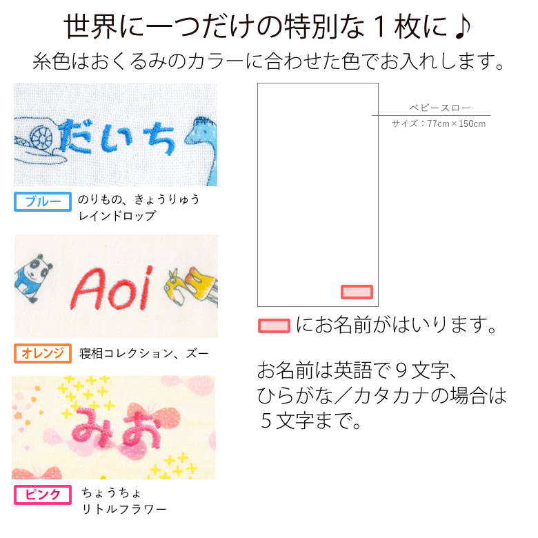 【出産祝い おくるみ】名入れコットンガーゼのベビースロー