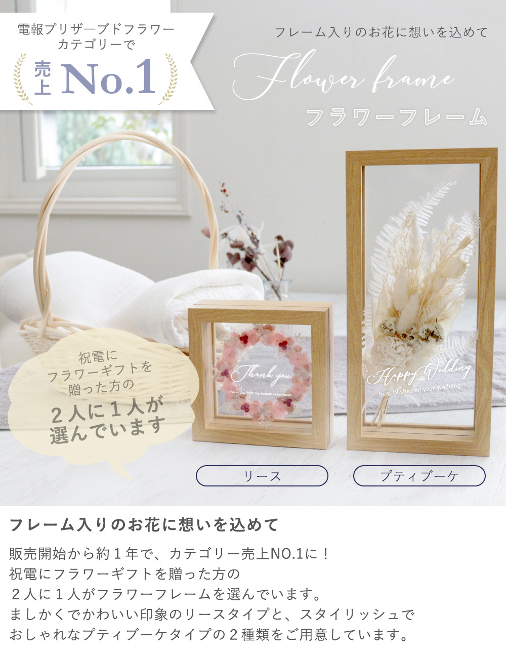 フレーム入りのお花に想いを込めて