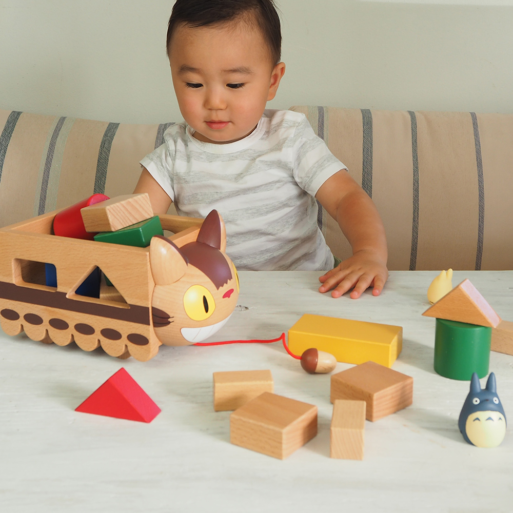 となりのトトロ ネコバスつみき(お名前プレート付き) １歳２歳３歳 知育玩具 おしゃれ 誕生日 出産祝い パズル 積み木 木のおもちゃ クリスマス_1