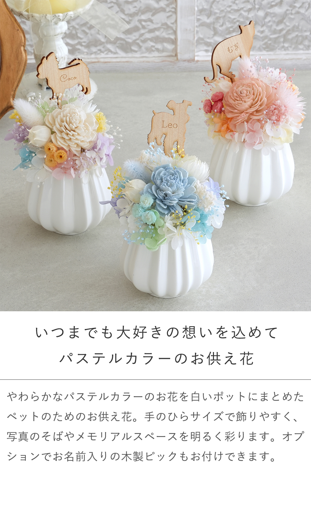 プリザーブドフラワー ペット お供え花 うちの子パステルポット