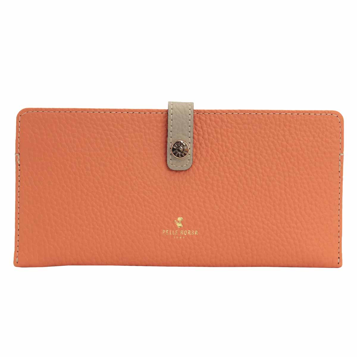 [1回のみ使用]ペレボルサ　コーラルピンク　スリムウォレット PELLE BORSA 【10％OFFクーポン】 長財布 レディース ペレボルサ