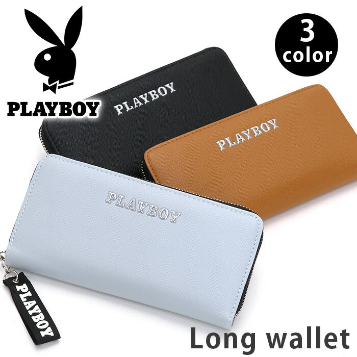 長財布 PLAYBOY プレイボーイ 財布 メタリック ラウンドファスナー