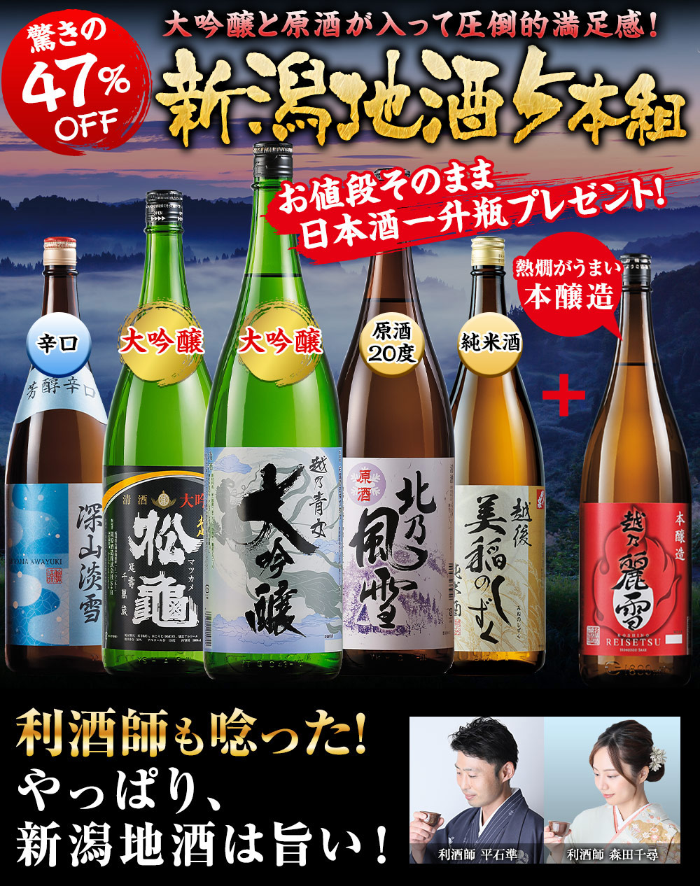 日本酒 お酒 大吟醸酒 純米酒 本醸造酒 普通酒 家呑み応援 新潟 地酒