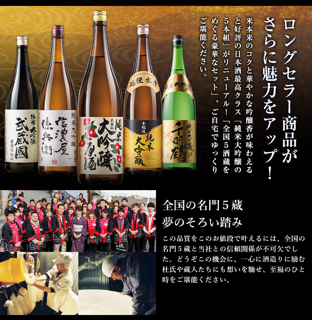 海外並行輸入正規品 5本 純米大吟醸 53% 日本酒 1800ml 飲み