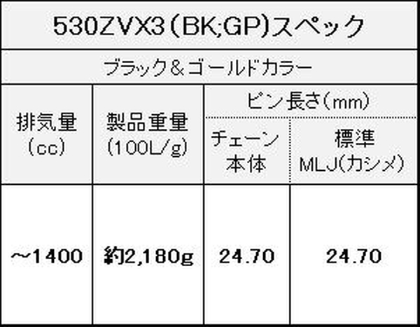 江沼チェーン EKチェーン ZVXシリーズ 530ZVX3 ブラック\u0026ゴールド 106L MLJ(標準) NXリングシール バイク用品の画像