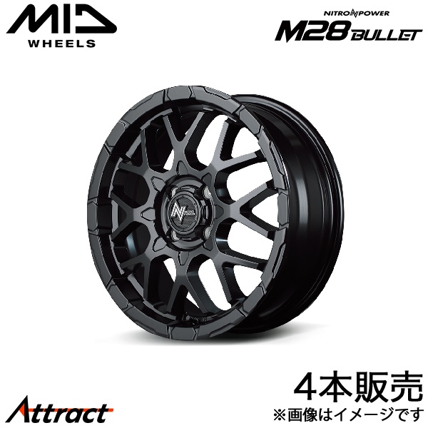 MID ナイトロパワーM28バレット クロスビー MN71S アルミホイール 4本(16×6J 4-100 +40 セミグロスブラック)NITRO POWER M28 BULLET