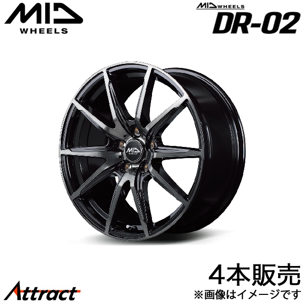 MID DR-02 オッティ 90系 アルミホイール 4本(14×4.5J 4-100 +45 ブラックポリッシュ+ブラッククリア)マルカサービス