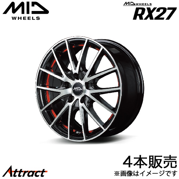 MID RX27 インプレッサG4 GJ2/GJ3/GJ6/GJ7 アルミホイール 4本(15×6J 5-100 +45 ブアンダーカットレッドクリアー)