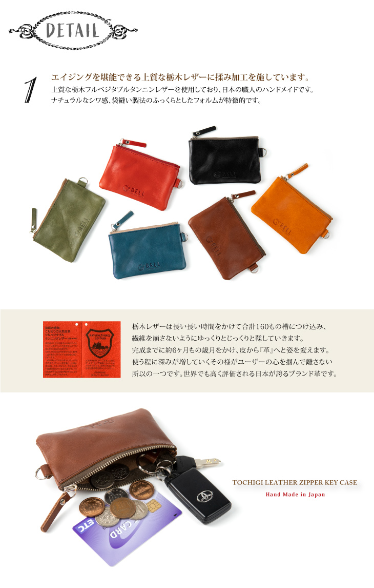 キーケース 車 栃木レザー ZIP ポーチ型 スマートキー 2つ