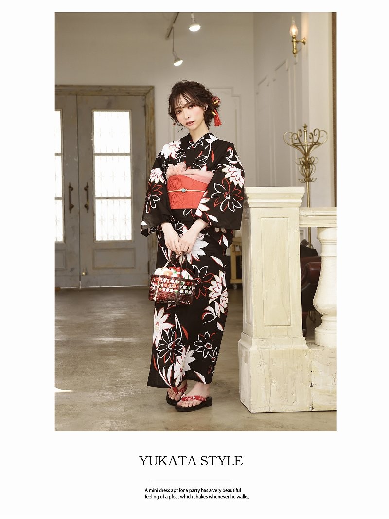 浴衣 セット レディース ゆかた 帯 下駄 キャバ Ryuyu 黒 モノトーン