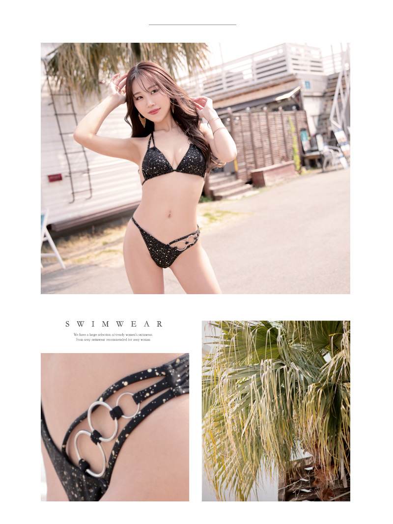 コンテストビキニ　ビキニ　キラキラビキニ　ブラック 水着 ビキニ レディース Ryuyu 黒 キラキラ ブラック 三角ビキニ