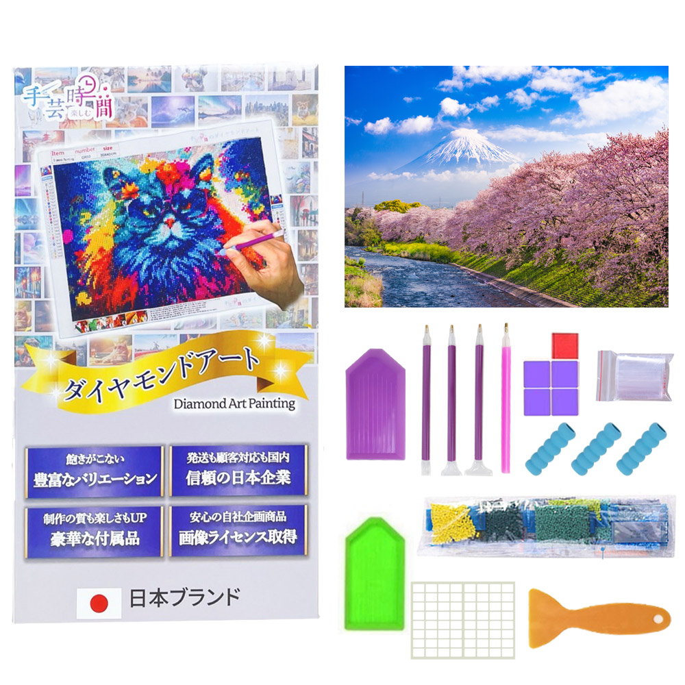 手芸時間 ダイヤモンドアート キット 日本 豪華付属品 日本企画 ライセンス取得品 150種類展開 四角 丸ビーズ 5D 初心者 東京 富士山  30×40cm 人気脳活雑誌掲載