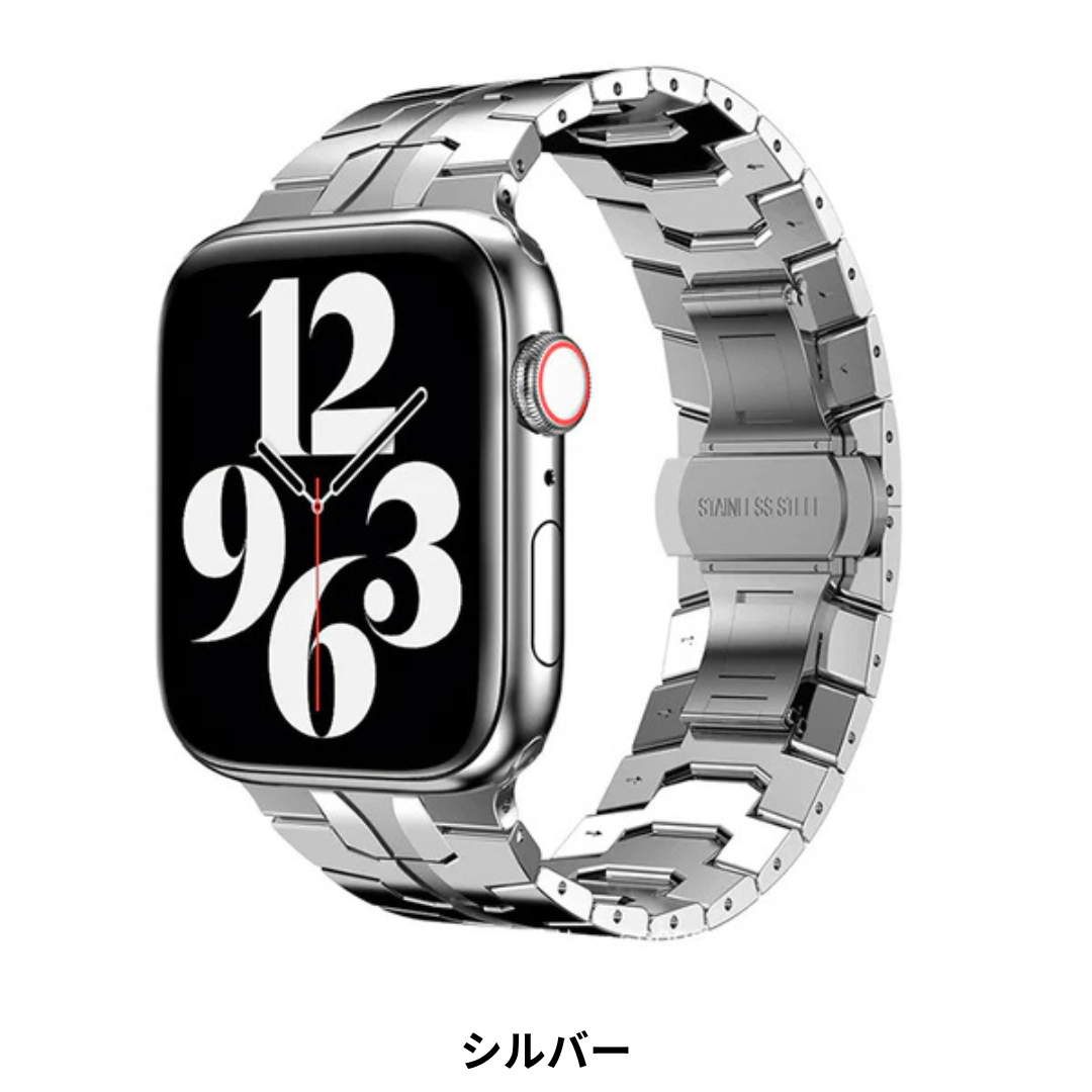 44 45mm シルバー apple watch メタルバンド カスタム 金属 Apple Watch 49/45/44/42mm用 メタルストレッチバンド Lサイズ