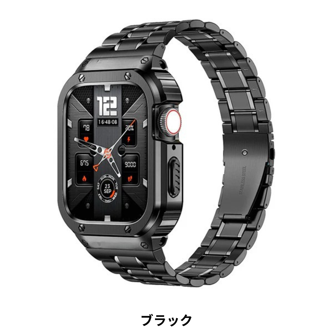 Apple Watch バンド一体型sステンレスハードケース45mm black Apple Watch BELTIES ベルティーズ アップルウォッチ バンド