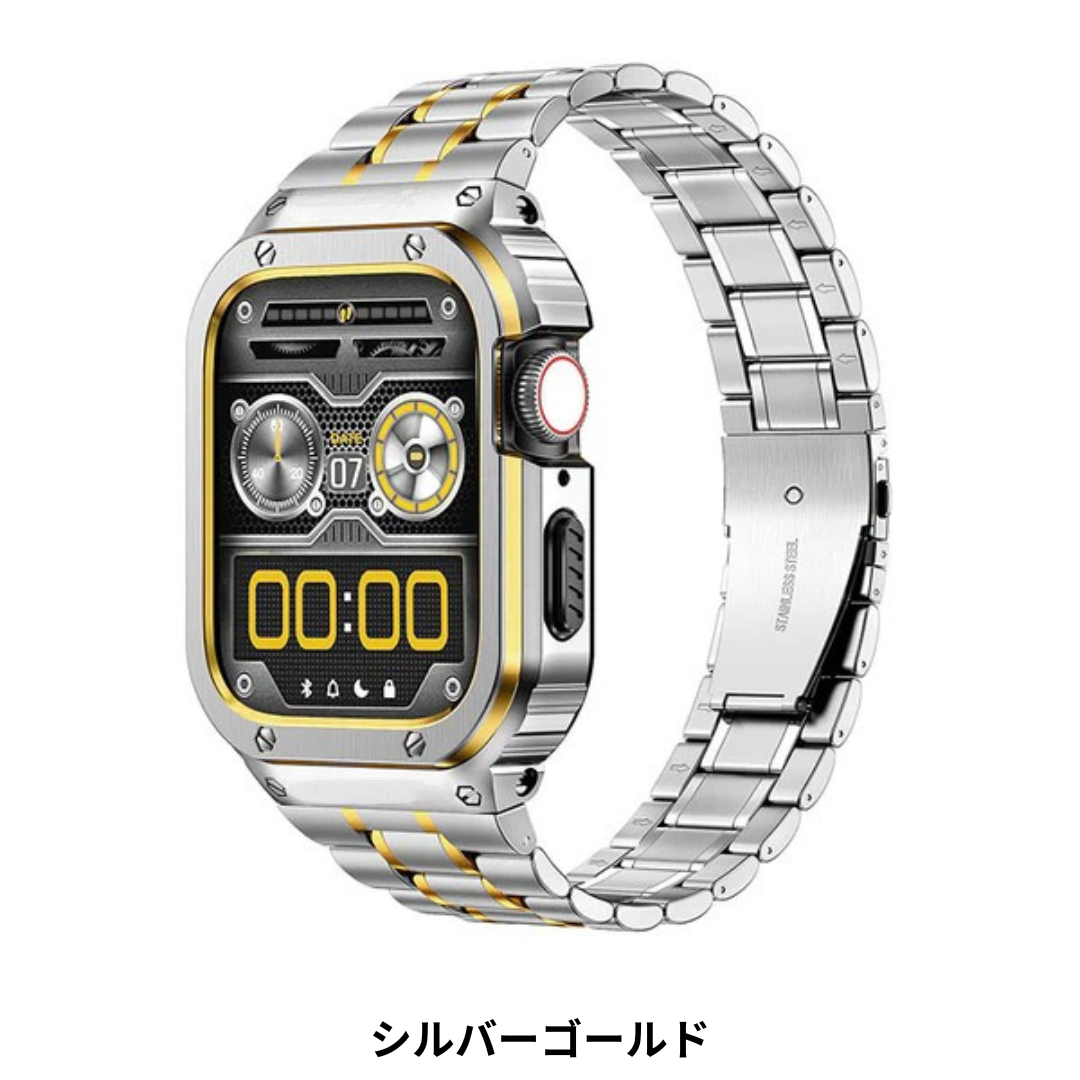 おまけ付き‼️アップルウォッチ バンド ステンレス  一体型 高級 フルカバー Apple Watch アップルウォッチ ケース カバー バンド apple