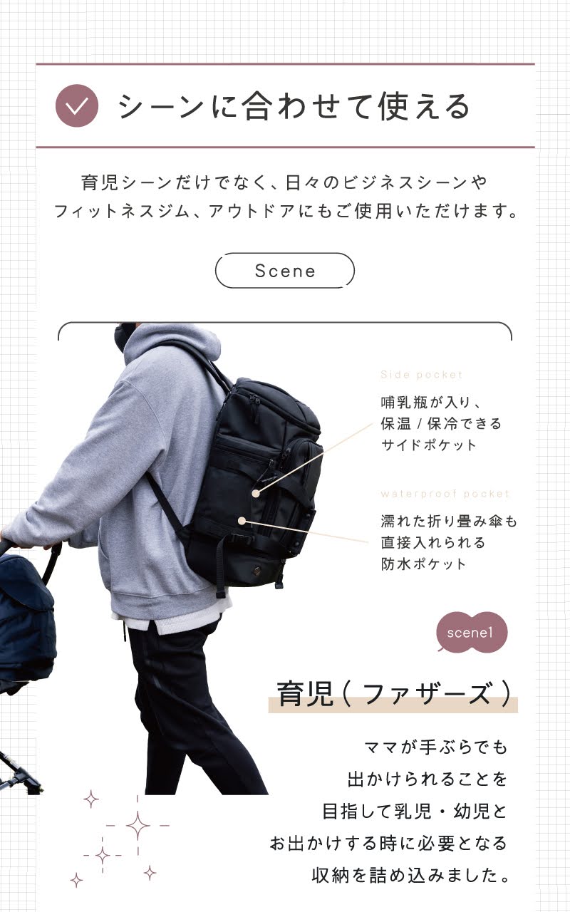 BEMOVITA パパ版 マザーズリュック ファザーズバッグ リュック パパバッグ マザーズバッグ リュック イクメン バッグ 大きめ 育児 子育て 大容量 父の日 2way_15